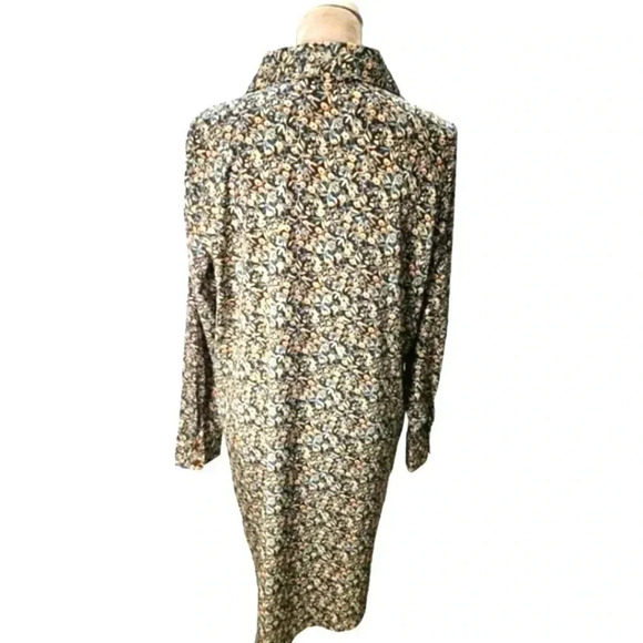 Axara Paris Chocolate Brown Teal Floral Print Collared Shirt Dress With Pockets - Picture 5 of 12